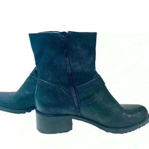 COMBAT BOOTS  LORD & TAYLOR BLACK LEATHER ROUND TOE ANKLE BOOTIES BLOCK HEELS 39